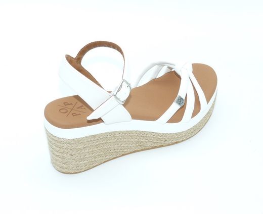 cuña Sandalia Cuña Popa tampa piel Blanco