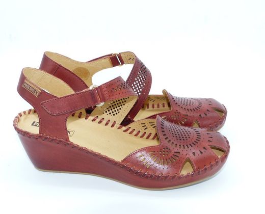 piel troquelada Sandalia Cuña Pikolinos margarita 1860 Rojo