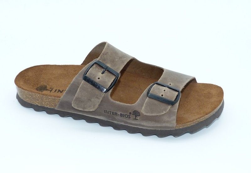 Chanclas De Piel Interbios 9560 - Doble Hebilla Ajustable, Suela De Corcho Y Goma, Hechas En España